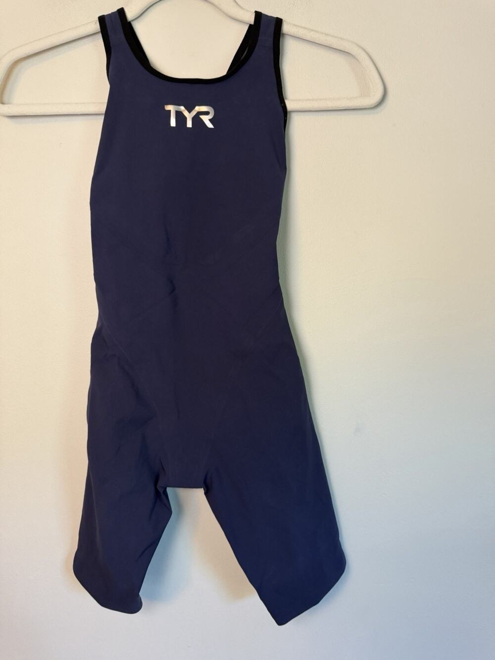TYR WOMEN'S VENZO Open Back Navy Blue TECH SUIT Sz 23 EUC